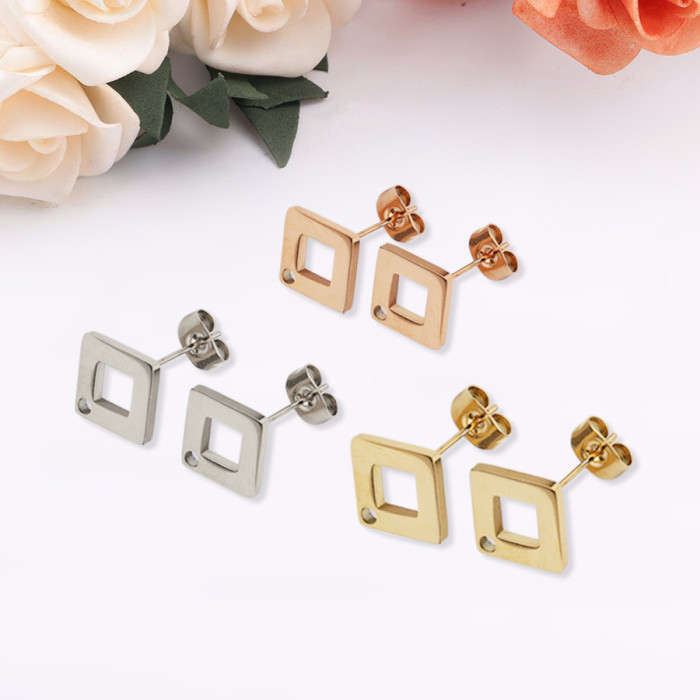 Korean Style Square Graceful and Fashionable Geometric Ear Studs Stainless Steel DIY Handmade Earring Accessories