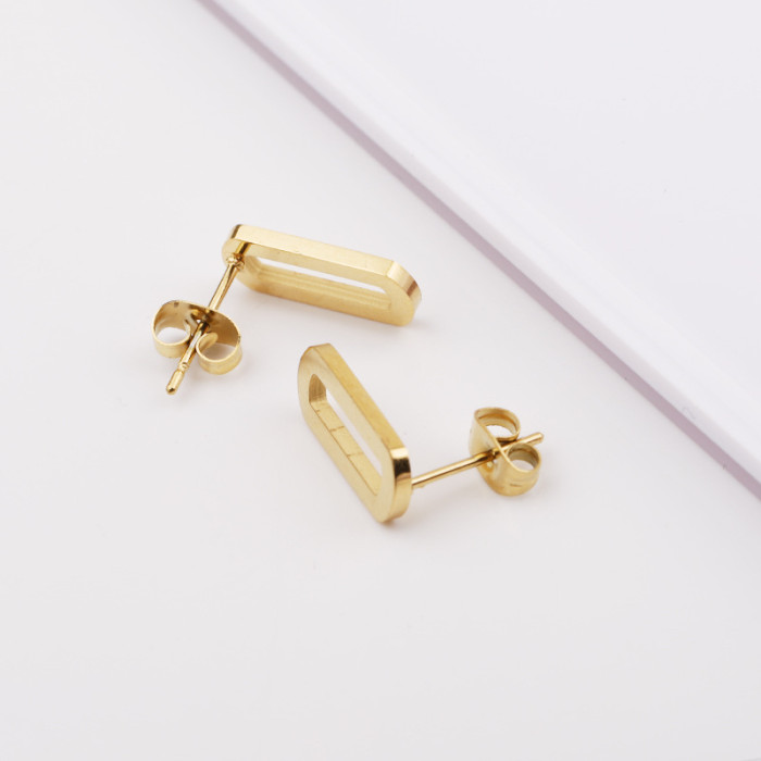 Korean Style Elegant Stud Earrings Stainless Steel Hollow Oval Geometric Simple Stud Earrings O-Shaped Letter Earrings