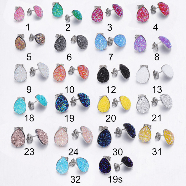 Girls Sweet Resin Starry Earrings Multi-Specification Stainless Steel Water Drop-Shaped Earrings Wholesale