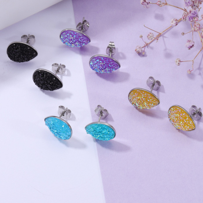 Girls Sweet Resin Starry Earrings Multi-Specification Stainless Steel Water Drop-Shaped Earrings Wholesale