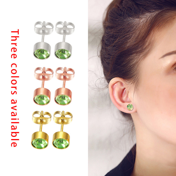New Couple Girlfriends Gift Simple Fashion Czech Diamond Earrings Stainless Steel December Birthday Stone Earrings