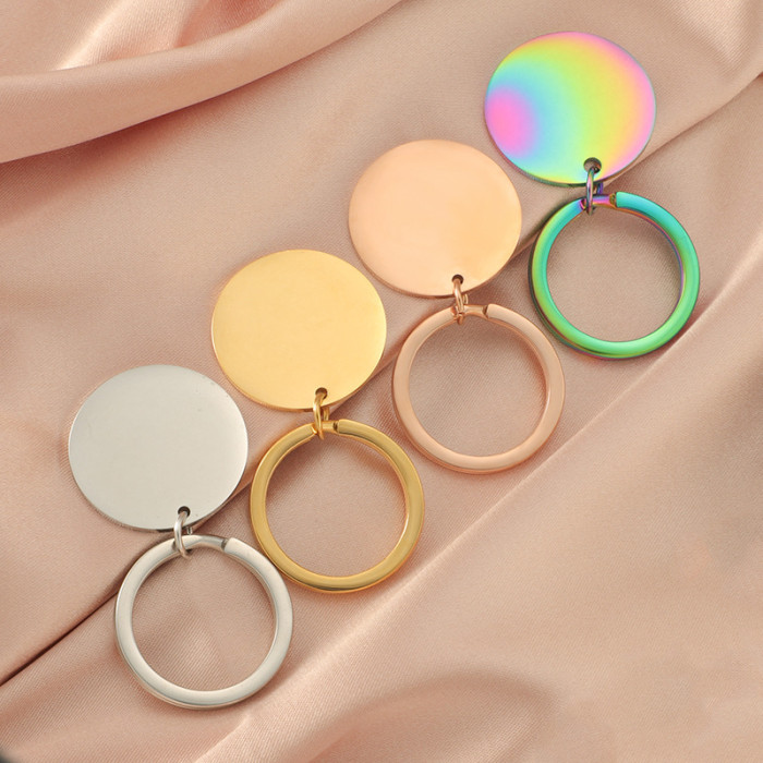 Personalized Fashion Stainless Steel Key Ring DIY round Can Carve Writing Ornament Accessories
