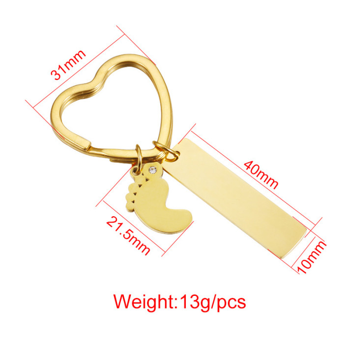 Couple Personality Fashion Keychain DIY Stainless Steel Feet Long Strip Can Be Laser Key Chain