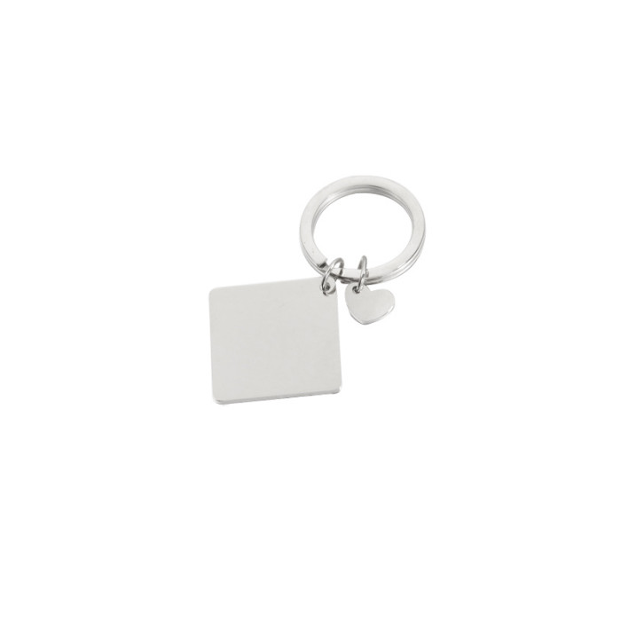 Personalized Fashion Stainless Steel Key Ring DIY Square Peach Heart Can Carve Writing Ornament Accessories