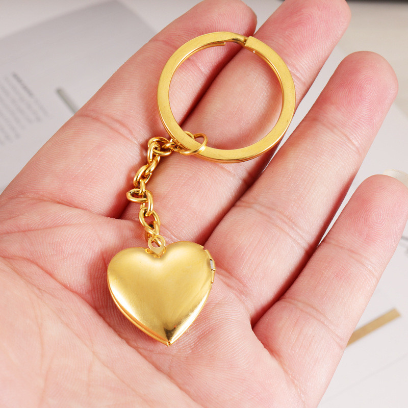 Personality Simple Couple Girlfriends Photo Box Keychain DIY Heart Love Heart Can Put Photos Pendant