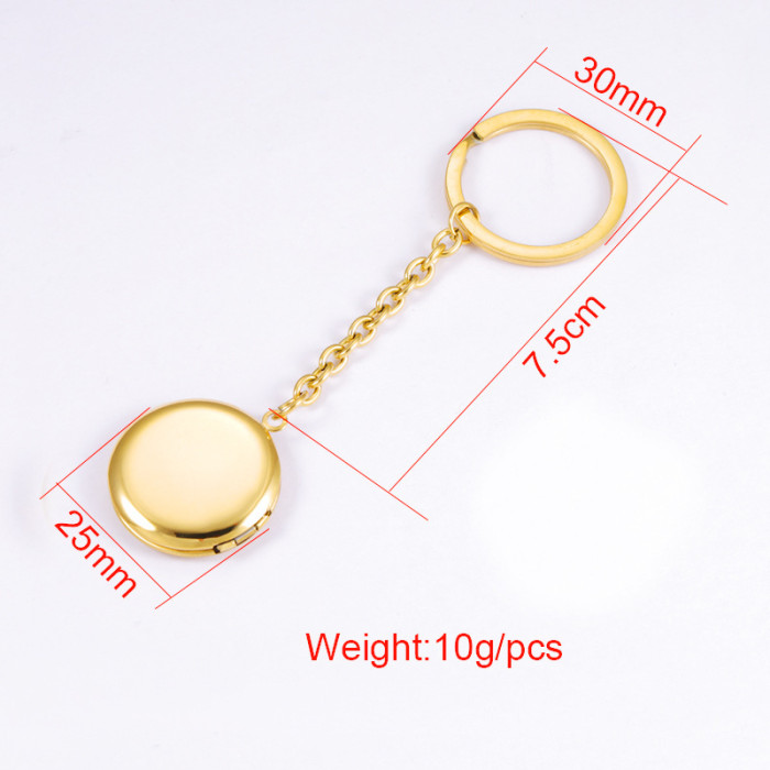 Stainless Steel Couple round Can Hold Photos Commemorative Ornament Accessories DIY Photo Box Keychain Pendant