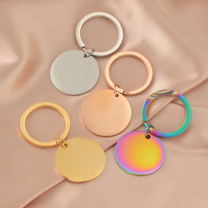 Personalized Fashion Stainless Steel Key Ring DIY round Can Carve Writing Ornament Accessories