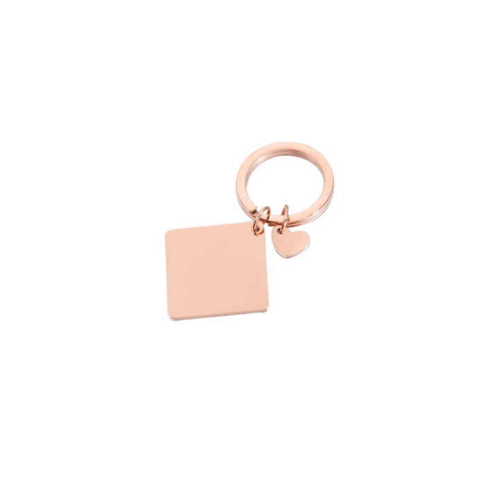 Personalized Fashion Stainless Steel Key Ring DIY Square Peach Heart Can Carve Writing Ornament Accessories
