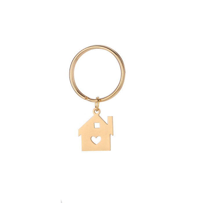 Stainless Steel Love Small House Pendant Tag Keychain Personality Couple Key Pendants