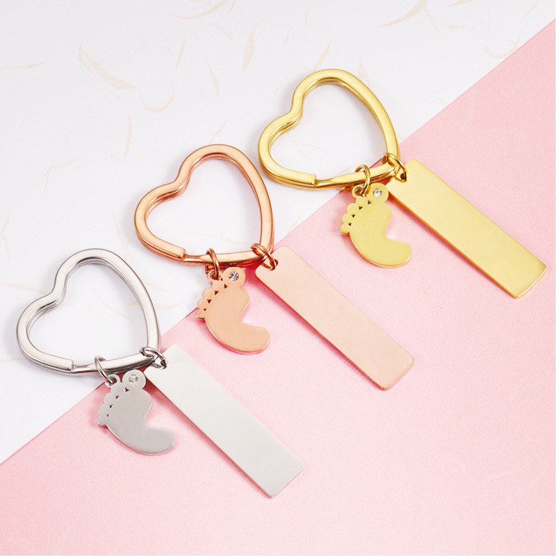 Couple Personality Fashion Keychain DIY Stainless Steel Feet Long Strip Can Be Laser Key Chain