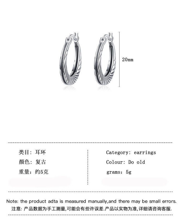Circle Retro Ear Clip Simple Ins Thai Silver Elegant High Sense Personalized Earrings