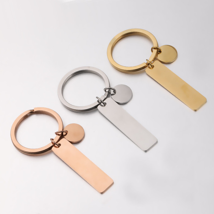 Stainless Steel round Board Keychain DIY Couple Key Ring Buckle Can Carve Writing Decorative Pendant