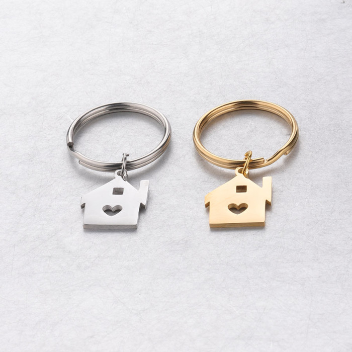 Stainless Steel Love Small House Pendant Tag Keychain Personality Couple Key Pendants