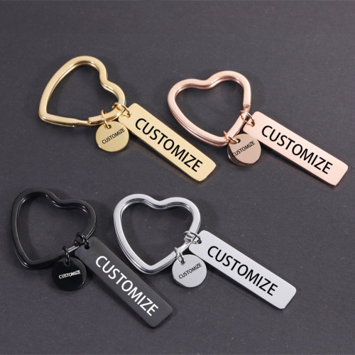 Couple Girlfriends Gift Stainless Steel Key Chian Ring Accessories DIY Wafer Laser Logo Pendant