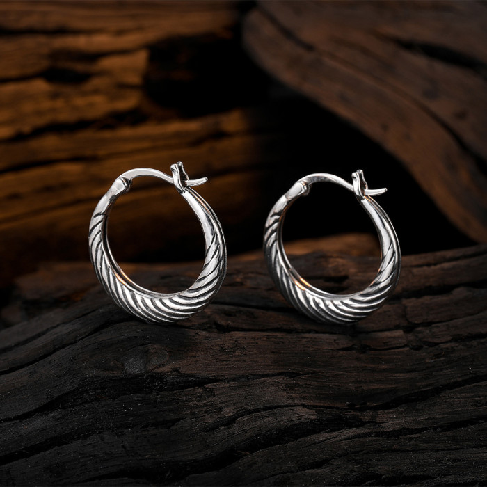 Circle Retro Ear Clip Simple Ins Thai Silver Elegant High Sense Personalized Earrings