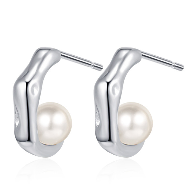 Irregular C-Type Semicircle Pearl Stud Earrings Simple Gentle Earrings Women