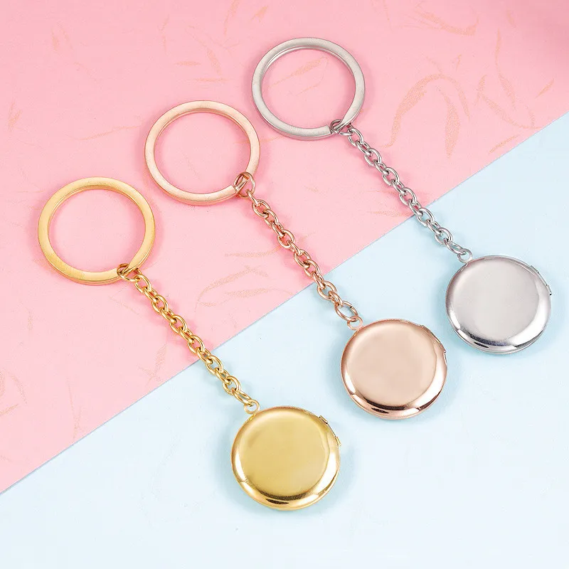 Stainless Steel Couple round Can Hold Photos Commemorative Ornament Accessories DIY Photo Box Keychain Pendant