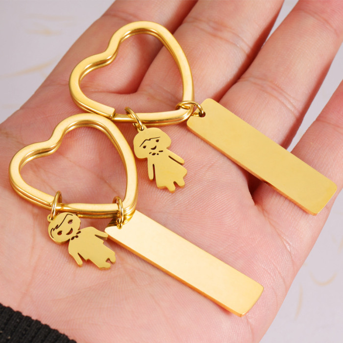 Titanium Steel Couple Girlfriends Personality Fashion Ornaments DIY Boys and Girls Long Strip Can Be Laser Key Chain