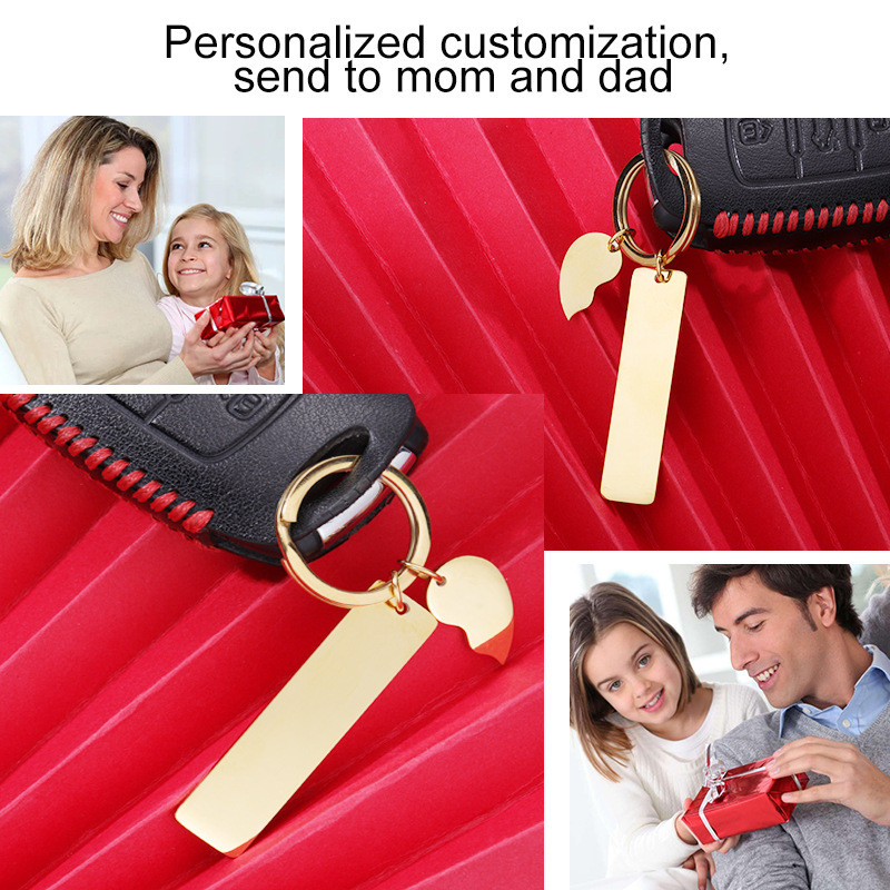 Personalized Simple Couple Gift Keychain Pendant Stainless Steel Peach Heart Engraved Logo Accessories