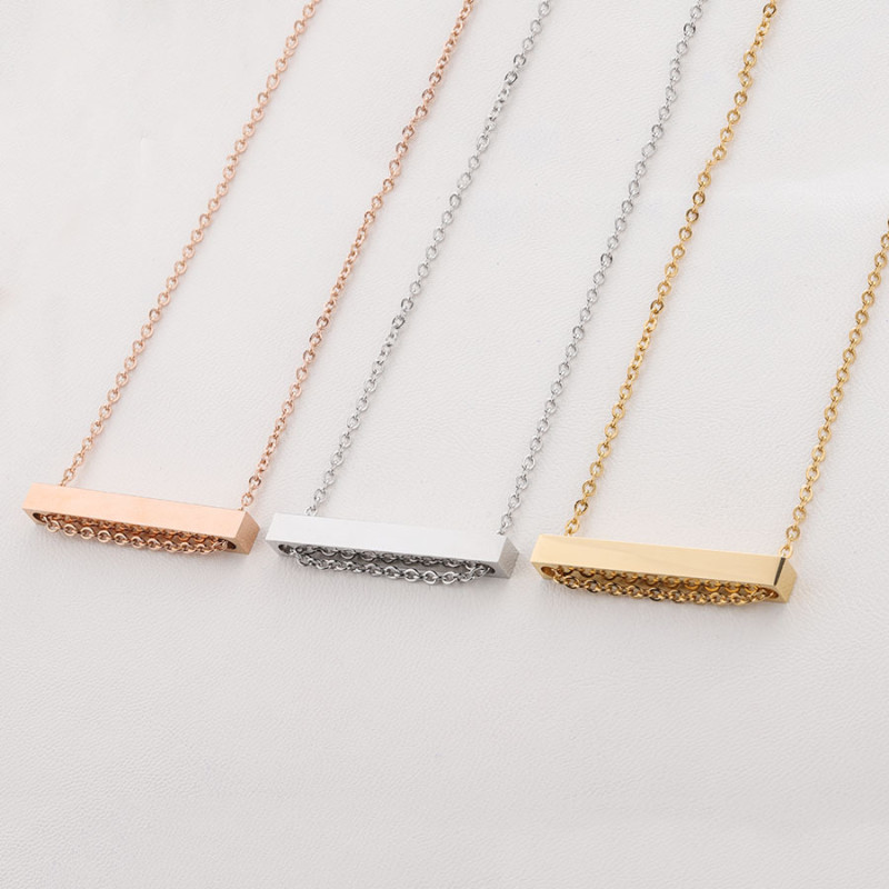 Stainless Steel Three-Dimensional Bar DIY Pendant Necklace Can Carve Writing Three-Dimensional Long Column Necklace