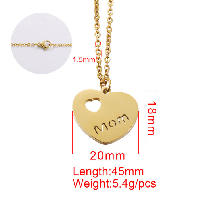 Mother Gift Personality Simple Titanium Steel Necklace Pendant Ins Style Peach Heart Hollow Heart-Shaped Mom Pendant