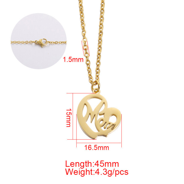 Personality Simple Mother Gift Necklace Pendant Stainless Steel Heart Love Heart Hollow Mom Pendant