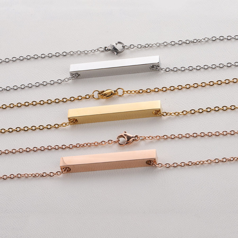 Stainless Steel Three-Dimensional Bar DIY Pendant Necklace Can Carve Writing Three-Dimensional Long Column Necklace