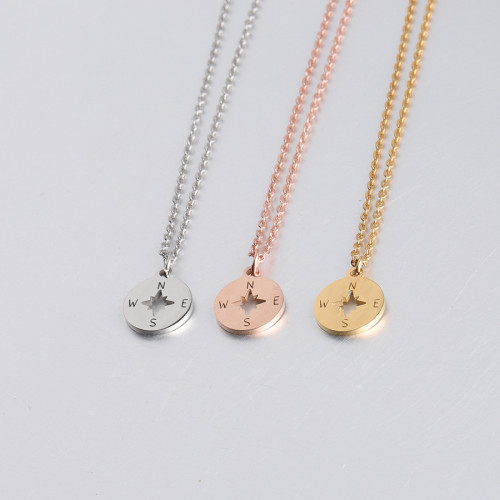 Compass Creative Letters round Necklace Stainless Steel Compass Pendant Necklaces
