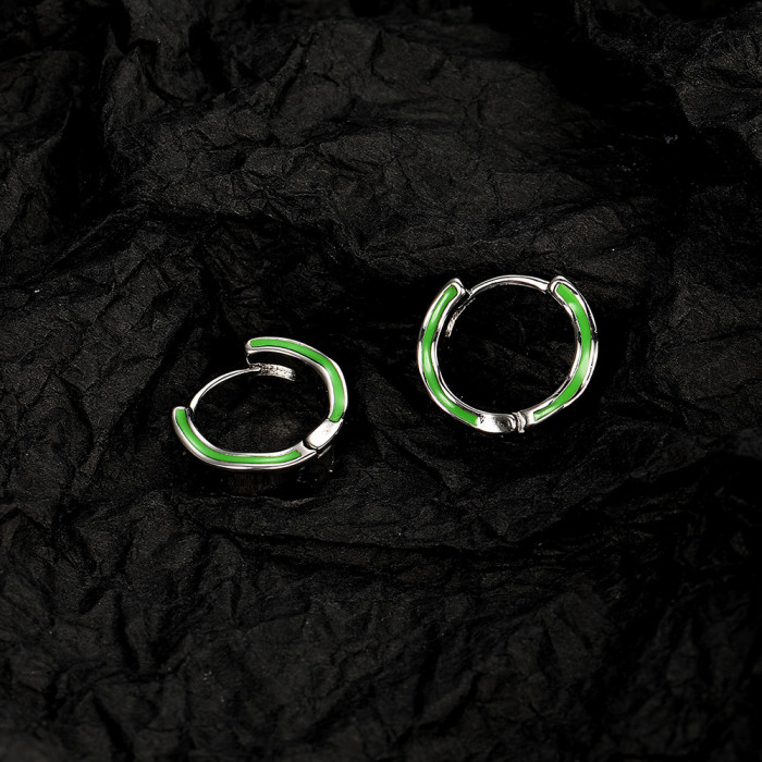 Green Ear Clip Irregular English Alphabet Letter Earrings Ins Vintage  luxury earrings