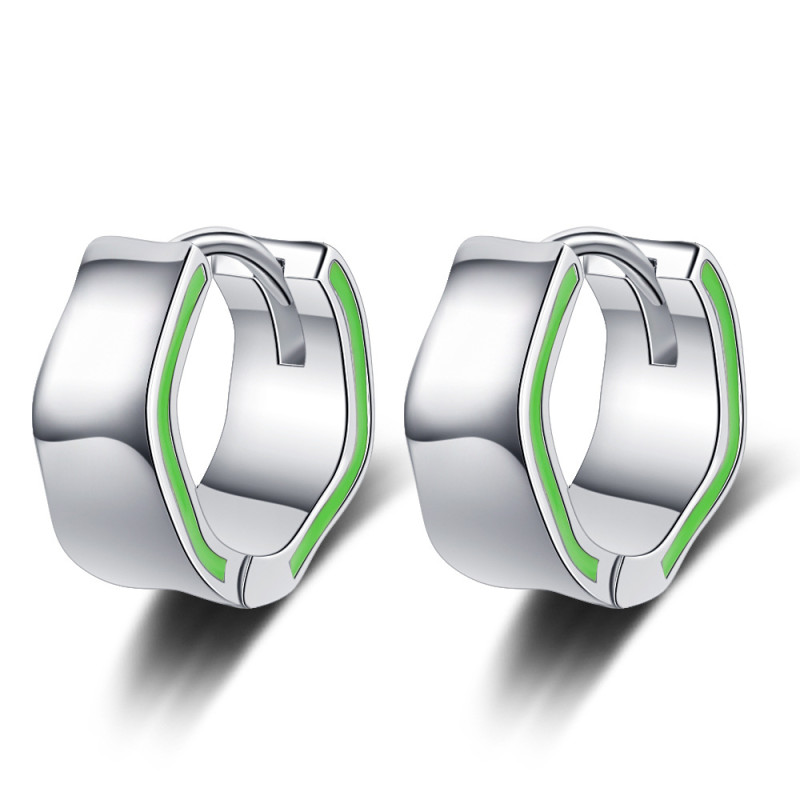 Green Ear Clip Irregular English Alphabet Letter Earrings Ins Vintage  luxury earrings