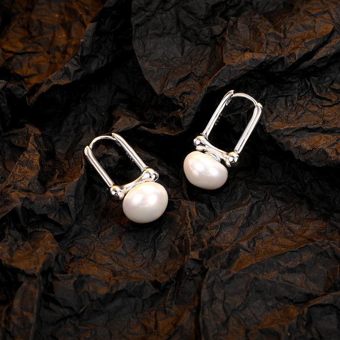 Pearl Ear Clip Women's Korean-Style Personalized Retro Shell Pearls Silver Earrings Cute Earrings 799