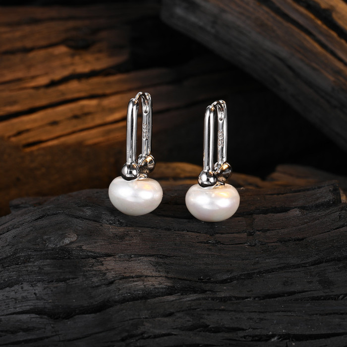 Pearl Ear Clip Women's Korean-Style Personalized Retro Shell Pearls Silver Earrings Cute Earrings 799