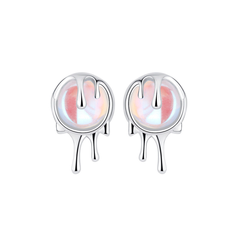 Synthetic Moonstone Stud Earrings Irregular with Personality Gradient Stone Lava Earrings