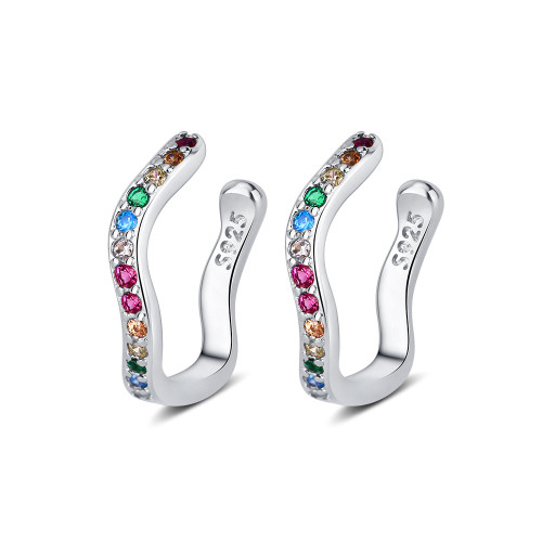 Colorful Zircon No Pierced Temperament C- Shaped Small Ear Clip Simple Female Ear Clip Earrings