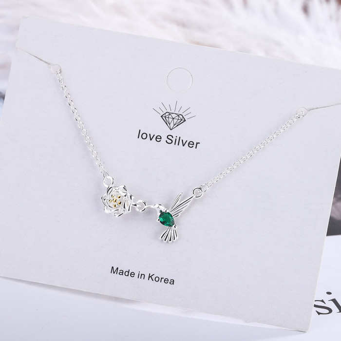 Cute Branch Bird Necklace Women's Korean-Style Diamond Inlaid Clavicle Chain Necklace