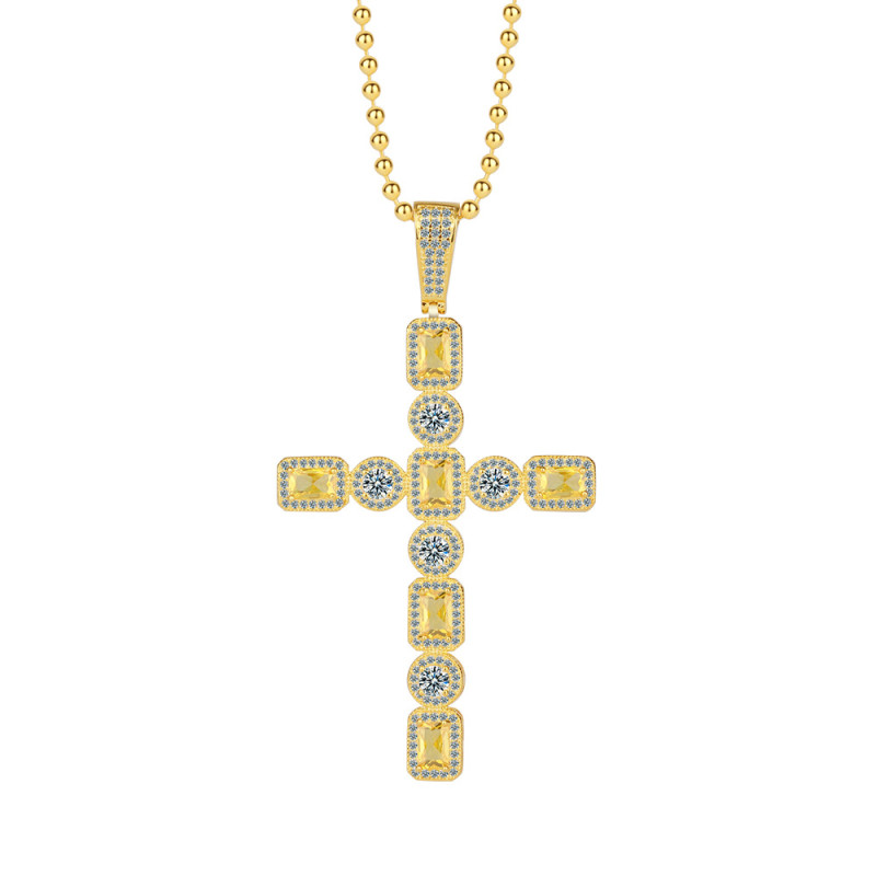 Simple Personality Zircon Cross Full Diamond Pendant Necklace Sweater Chain Jewelry for Women
