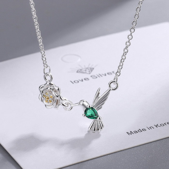 Cute Branch Bird Necklace Women's Korean-Style Diamond Inlaid Clavicle Chain Necklace