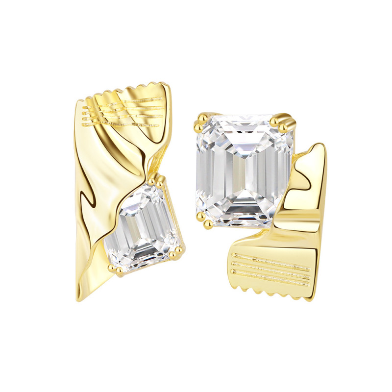 Personality Candy Asymmetric Stud Earrings Square Zircon Earring