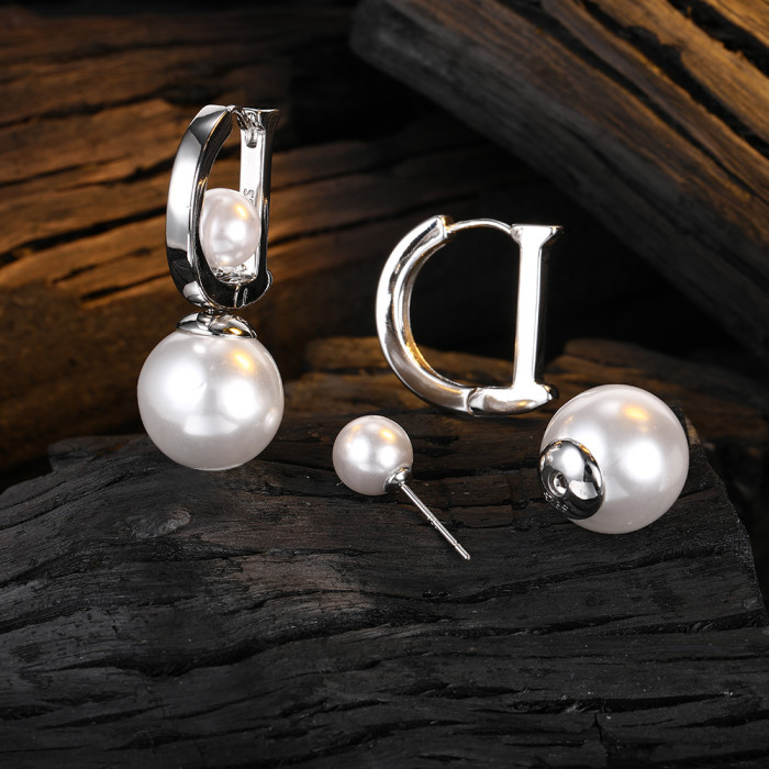 D Word Pearl Ear Clip Female Pearl Ins Graceful Ear Ornaments Drop Earrings 798