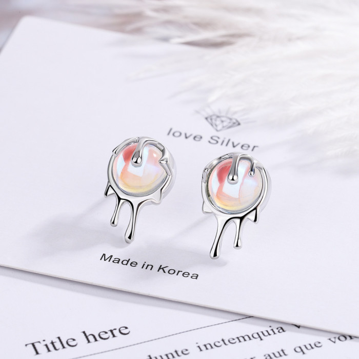 Synthetic Moonstone Stud Earrings Irregular with Personality Gradient Stone Lava Earrings