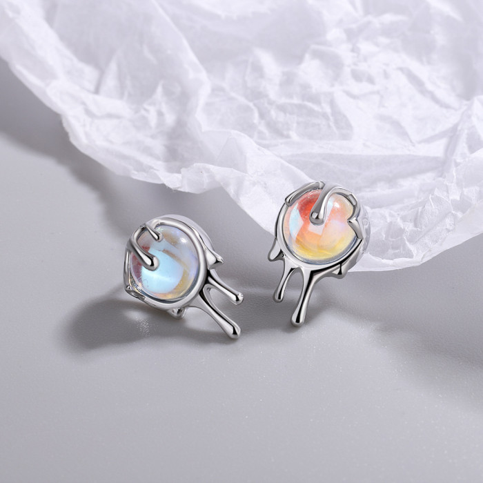 Synthetic Moonstone Stud Earrings Irregular with Personality Gradient Stone Lava Earrings