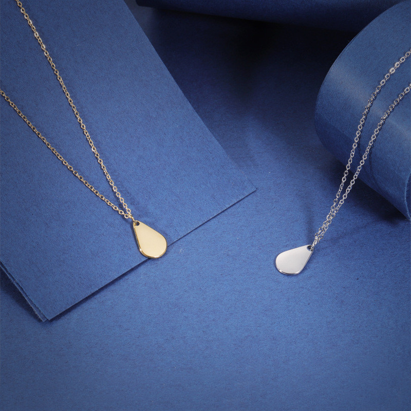 Creative New Couple Simple Necklace Pendant Stainless Steel round Geometric Water Drop Pendant