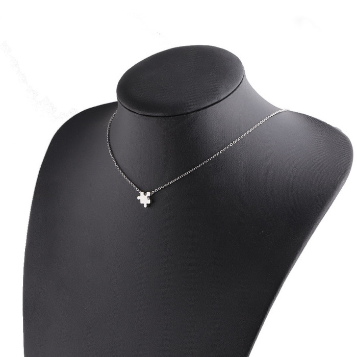 Puzzle Pendant Necklace Stainless Steel Can Carve Writing Beast Friend Square Puzzle Necklace