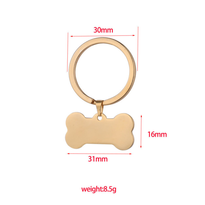 Stainless Steel Bone Dog Tag Keychain DIY Lettering Pet Dog Tag Dog Key Ring Buckle
