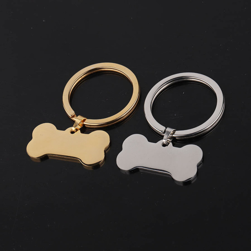 Stainless Steel Bone Dog Tag Keychain DIY Lettering Pet Dog Tag Dog Key Ring Buckle