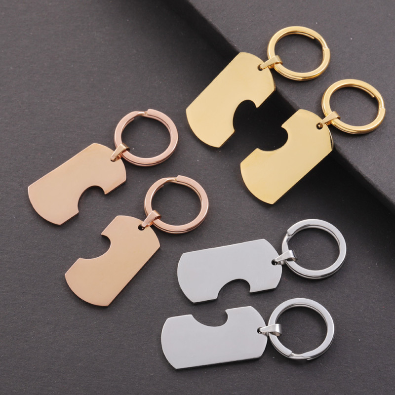 Couple Gift Titanium Steel DIY Keychain Geometric Heart Love Heart Small Hangtag Can Carve Writing Pendant