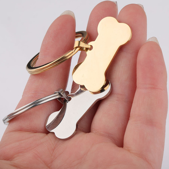 Stainless Steel Bone Dog Tag Keychain DIY Lettering Pet Dog Tag Dog Key Ring Buckle