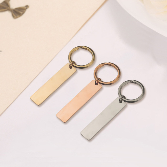 Stainless Steel Square Long Tag Keychain Can Carve Writing Logo Keychain Pendant