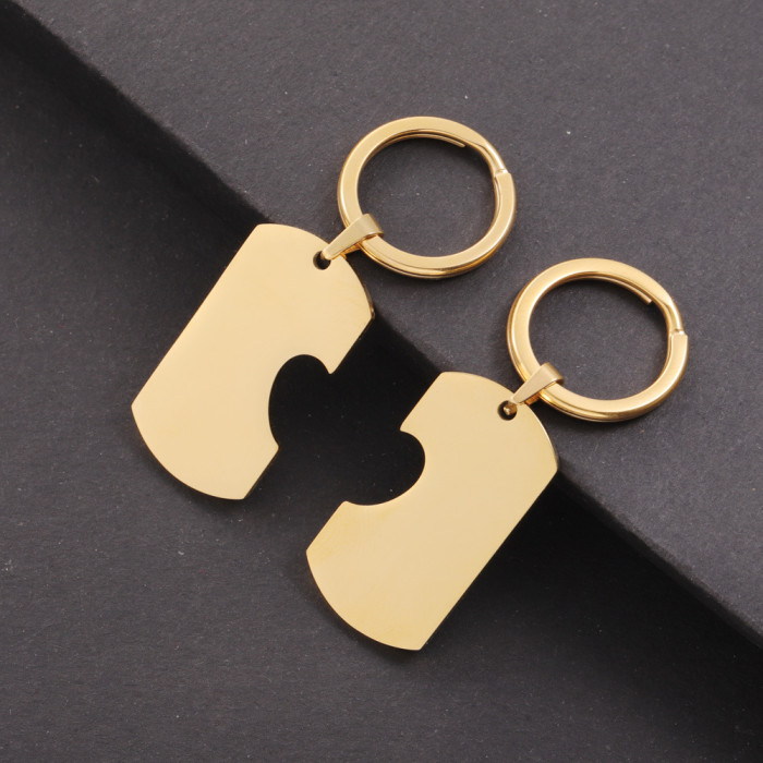 Couple Gift Titanium Steel DIY Keychain Geometric Heart Love Heart Small Hangtag Can Carve Writing Pendant