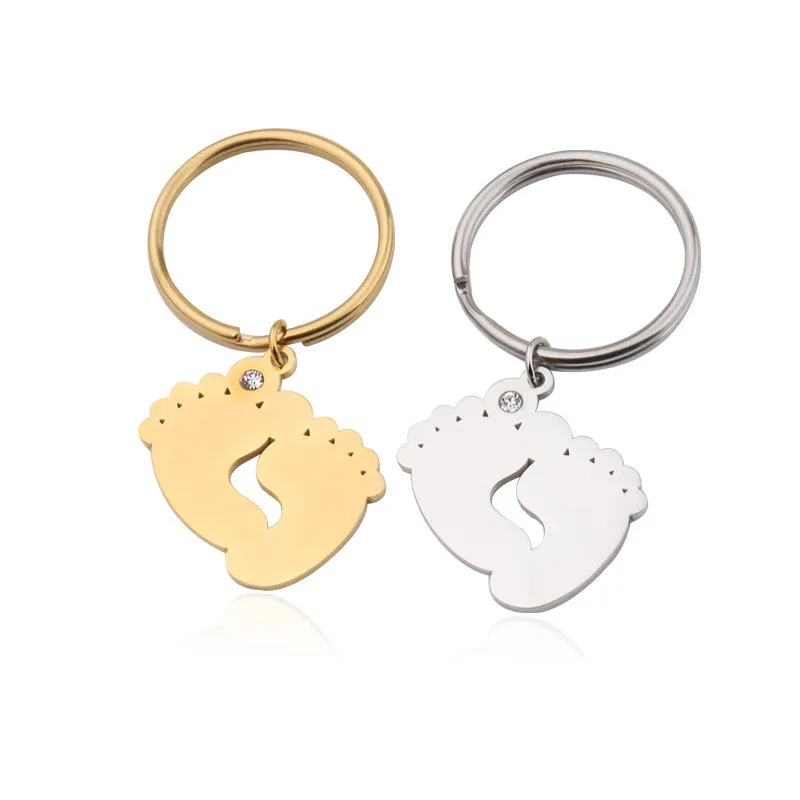 Stainless Steel Double Feet Pendant DIY Tag Keychain Fashion Ornaments Creative Gift